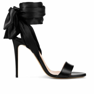 Black leather/satin sandal - Cod. 40051