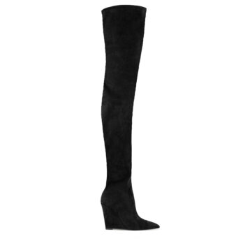 Stivale zeppa camoscio nero elasticizzato