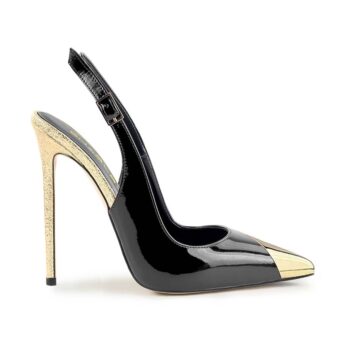 Décolleté slingback vernice nera/ platino