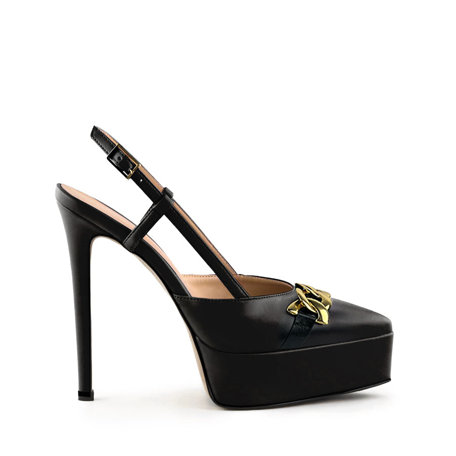 Decollete slingback pelle nera/ charme