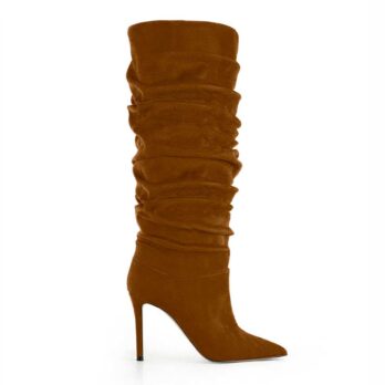 Stivale arricciato camoscio cognac