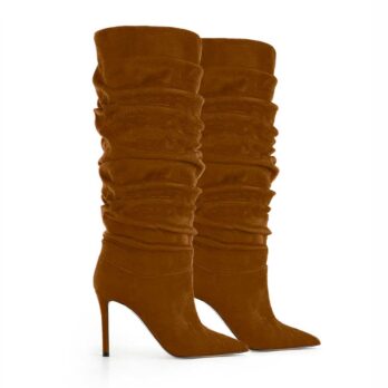 Stivale arricciato camoscio cognac