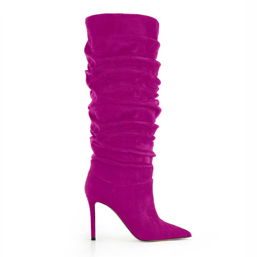 Stivale arricciato camoscio fuxia