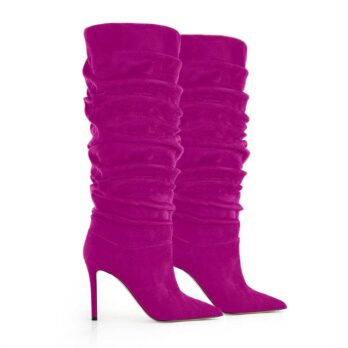 Stivale arricciato camoscio fuxia