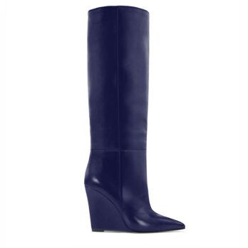 stivale zeppa pelle blu notte