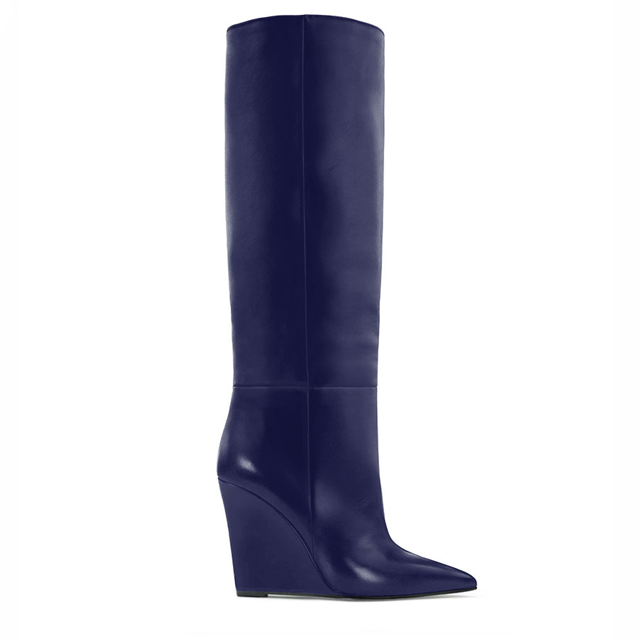 stivale zeppa pelle blu notte