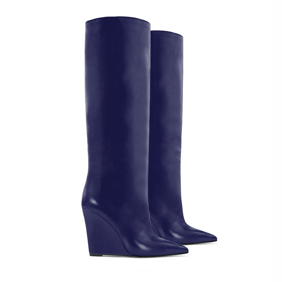 stivale zeppa pelle blu notte