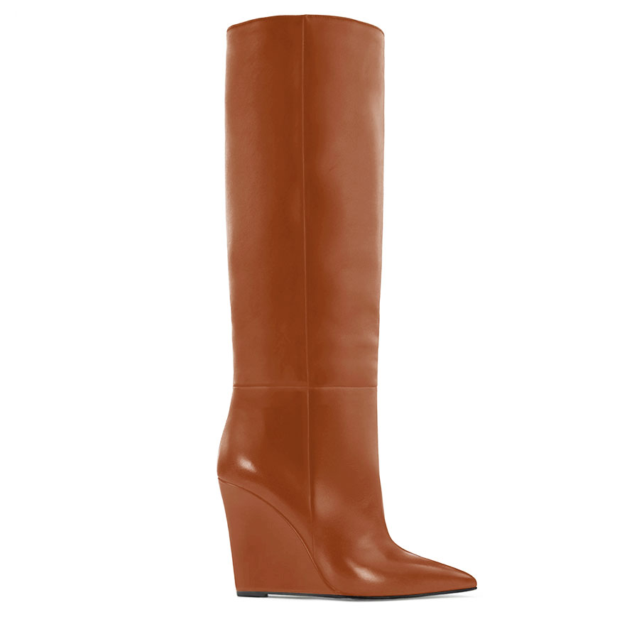 stivale zeppa pelle cognac