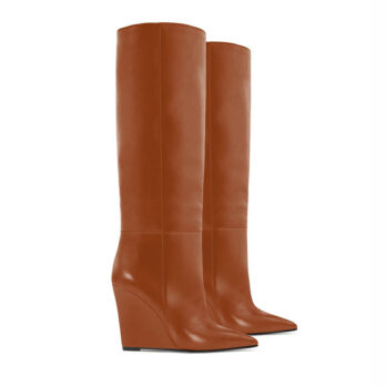 stivale zeppa pelle cognac