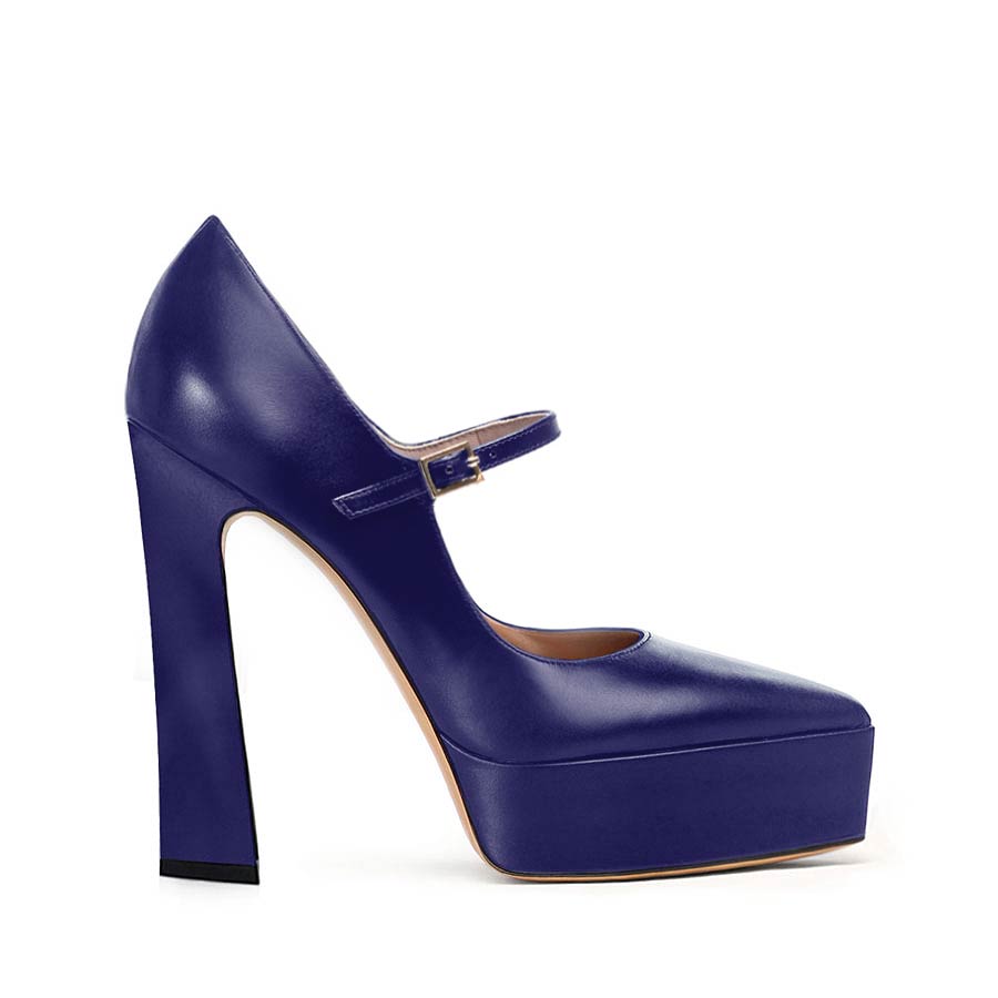 decollette pelle blu notte cinturino