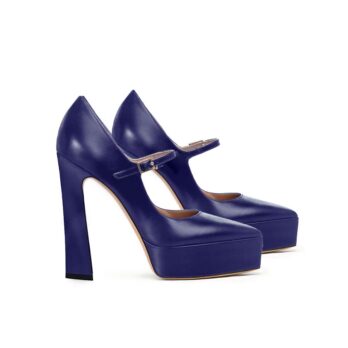 decollette pelle blu notte cinturino