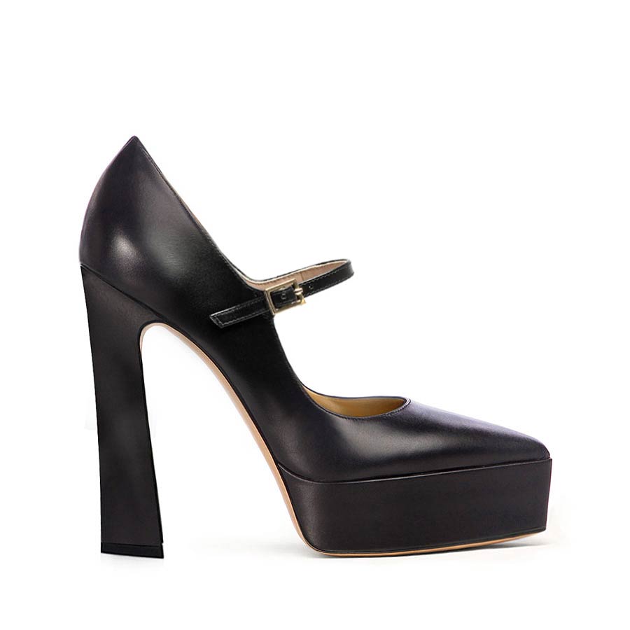 decollette pelle nera cinturino