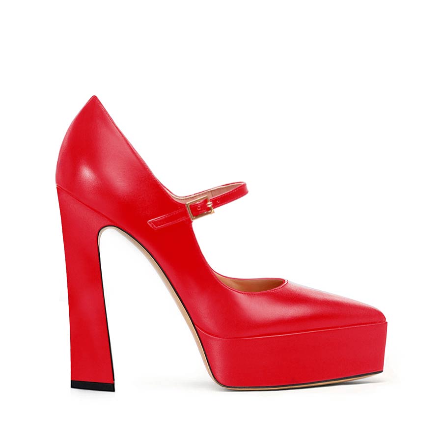 decollette pelle rossa cinturino