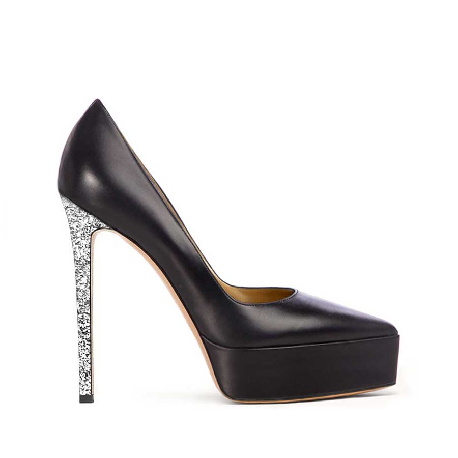 decollette pelle nera glitter