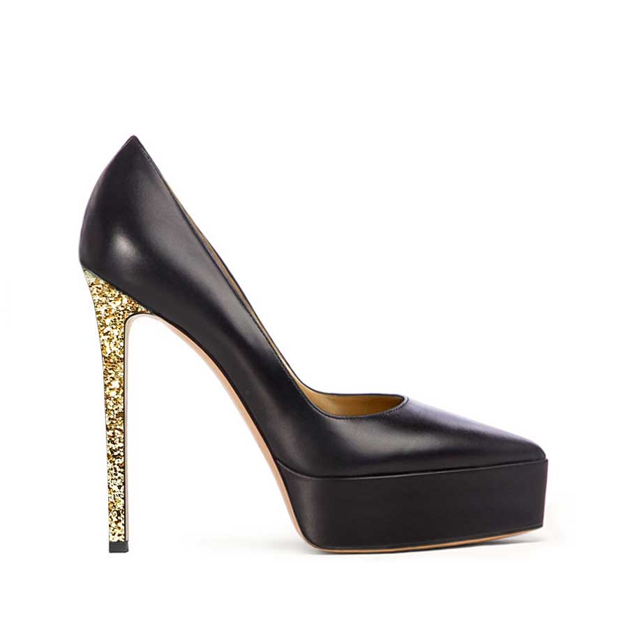 decollette pelle nera glitter