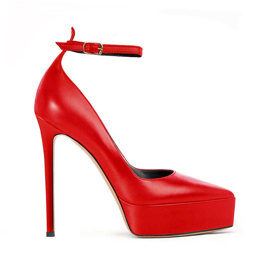 decollete pelle rossa cinturino