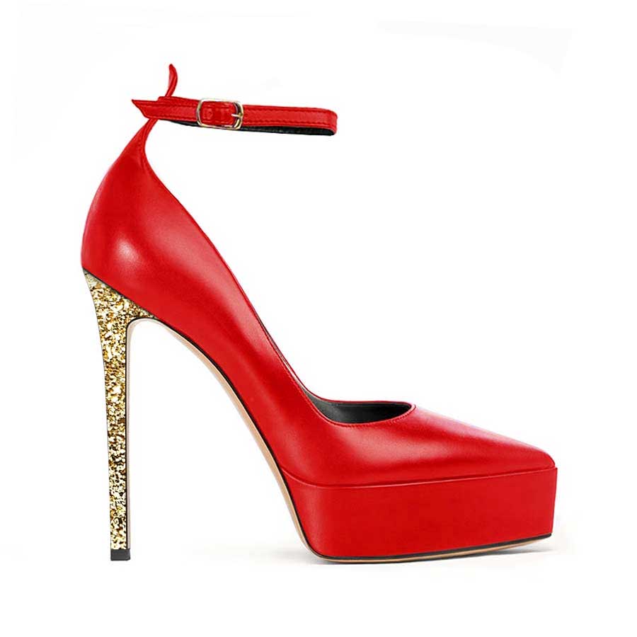 decollete pelle rossa cinturino