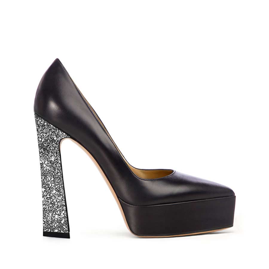 decollette pelle nera glitter