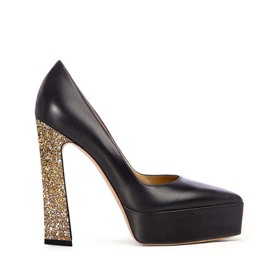 decollette pelle nera glitter