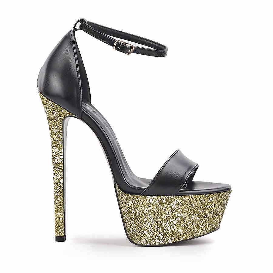 sandalo nero pelle glitter