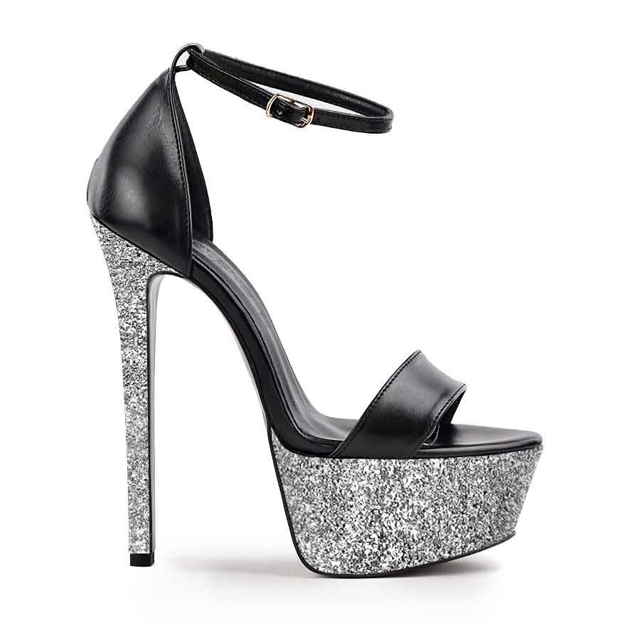 sandalo nero pelle glitter