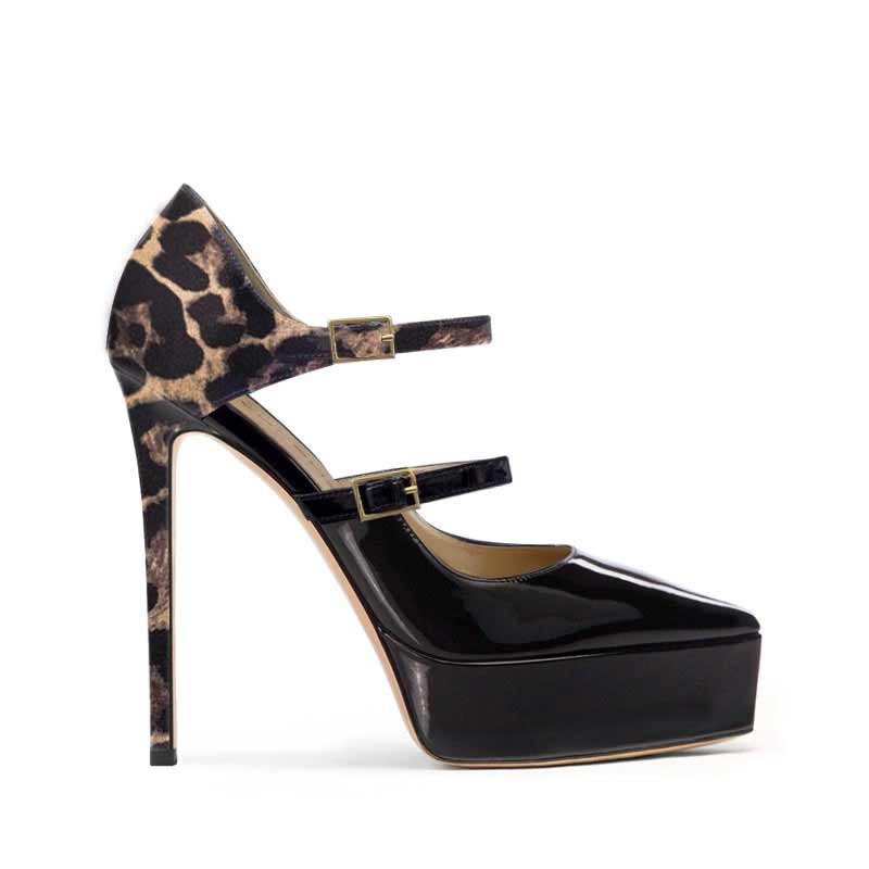 Décolleté vernice nera/ raso maculato