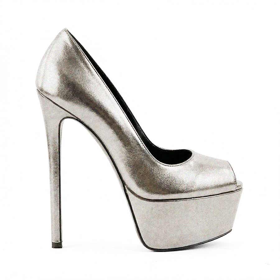 decollette spuntato pelle argento