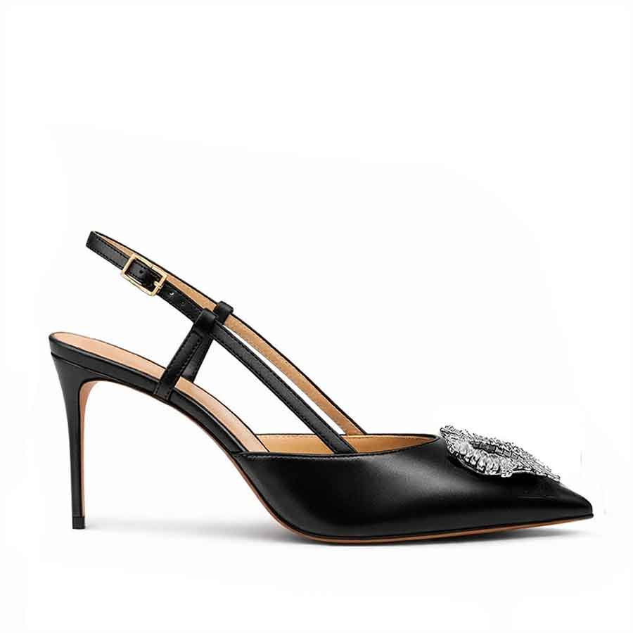 nero pelle slingback gioiello