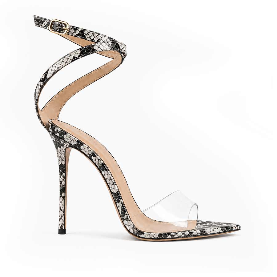 Sandalo slingback pitonato nero