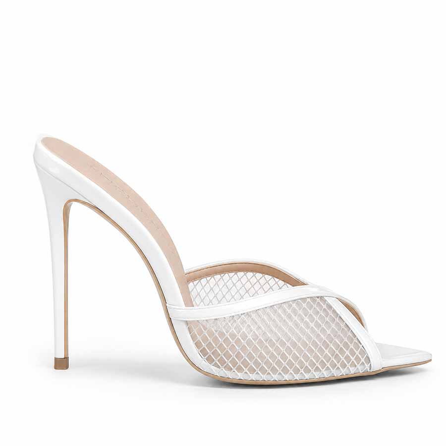 mules rete vernice bianca