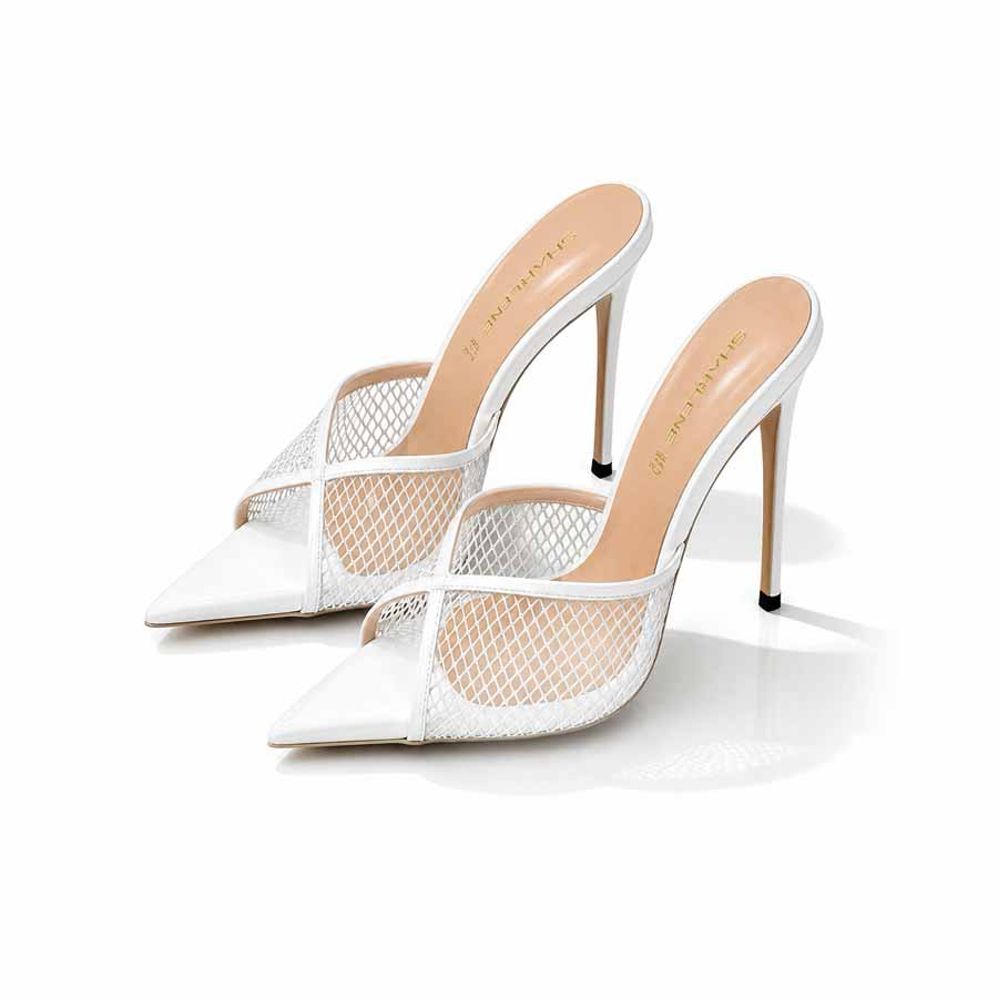 mules rete vernice bianca