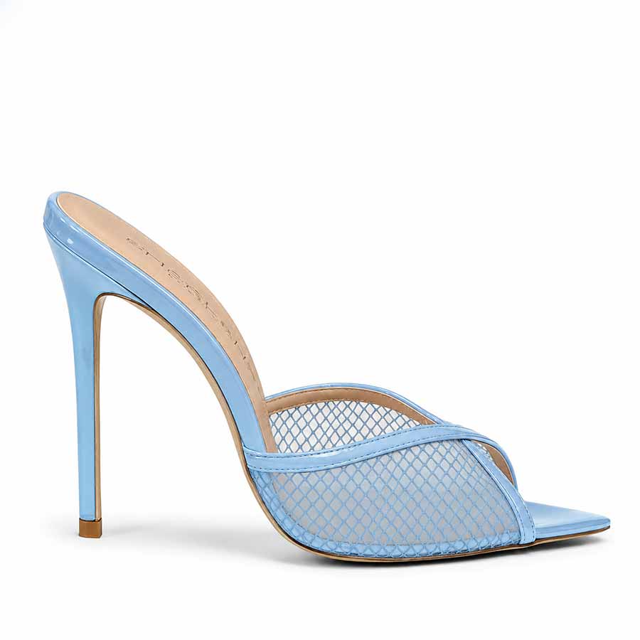 mules rete vernice celeste