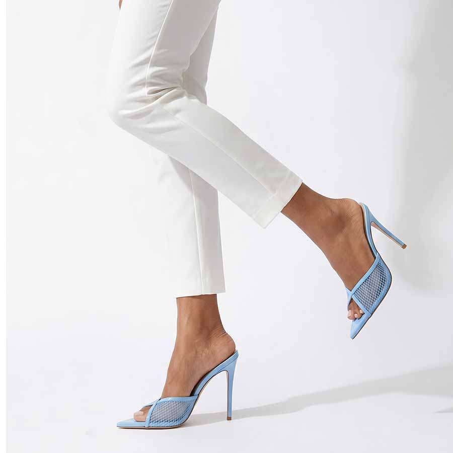 mules rete vernice celeste\