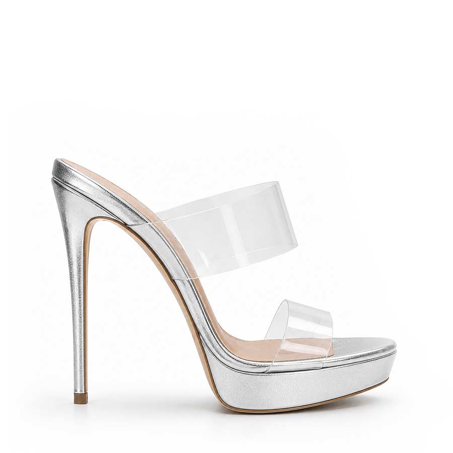 mules pelle argento