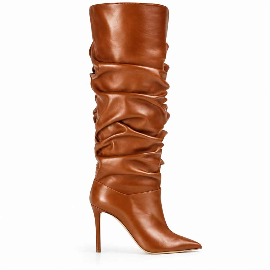 stivale arricciato pelle cognac