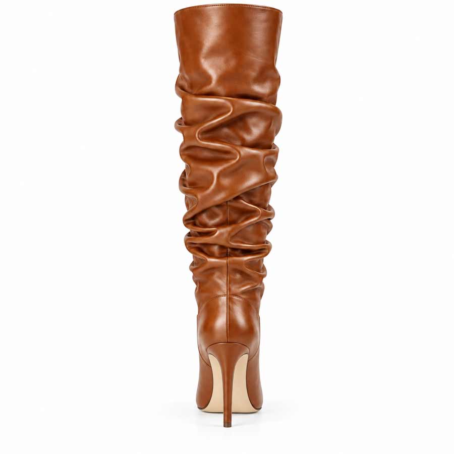 stivale arricciato pelle cognac
