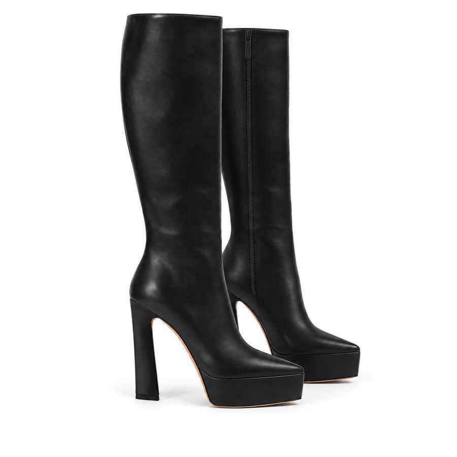 Stivale donna pelle nera con plateau