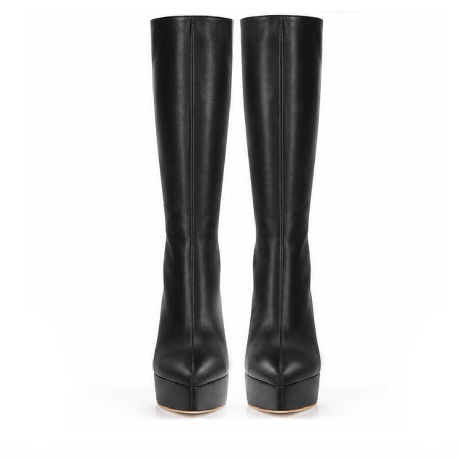 Stivale donna pelle nera con plateau